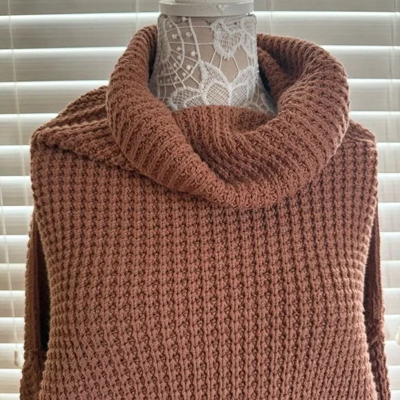Free People Pullover Waffle knit sweater Oversized Orange Brown Distressed L - Picture 3 of 15